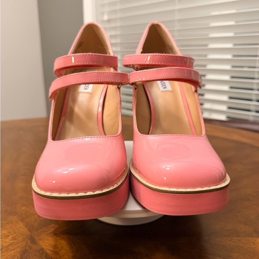 NWOT Steve Madden Pink Patent Vegan Leather Mary Jane Heels Size 9.5 - Picture 4 of 11